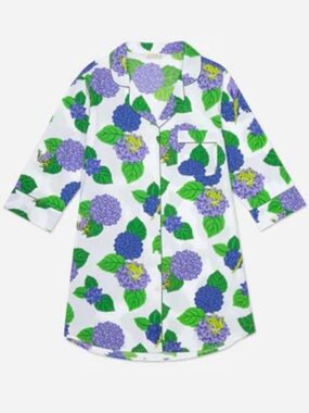 Printfresh White Hydrangea-Print Long Nightshirt Nightgown Medium